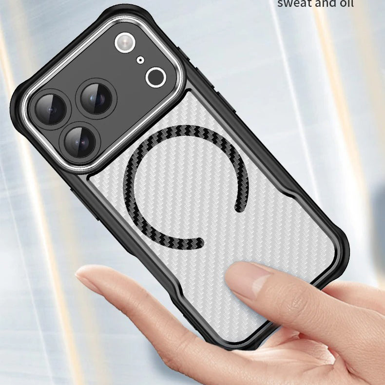 Rugged iPhone Case — MagSafe Carbon-Fiber Textured Shockproof Bumper Cover with Anti-Fingerprint Anti-Scratch Non-Slip Design