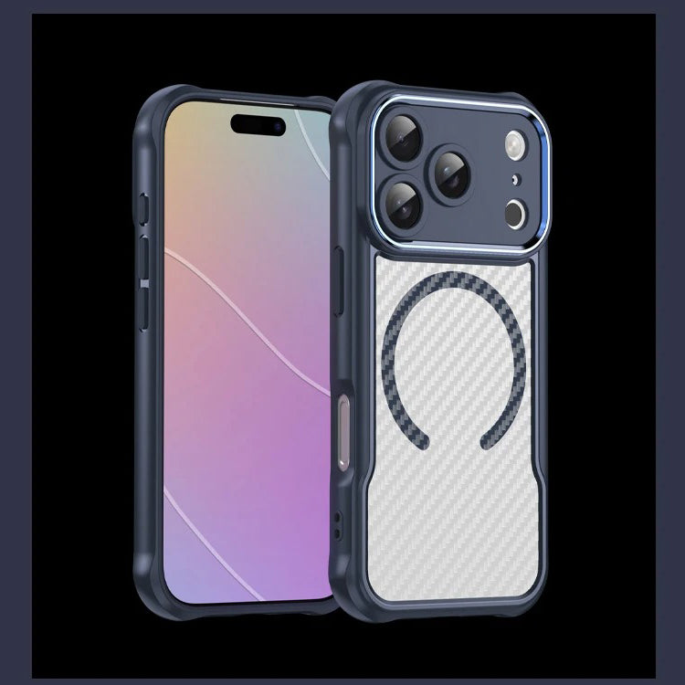 Rugged iPhone Case — MagSafe Carbon-Fiber Textured Shockproof Bumper Cover with Anti-Fingerprint Anti-Scratch Non-Slip Design