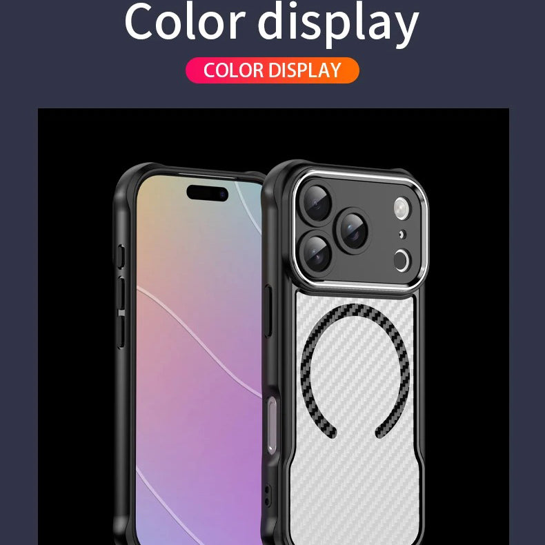 Rugged iPhone Case — MagSafe Carbon-Fiber Textured Shockproof Bumper Cover with Anti-Fingerprint Anti-Scratch Non-Slip Design