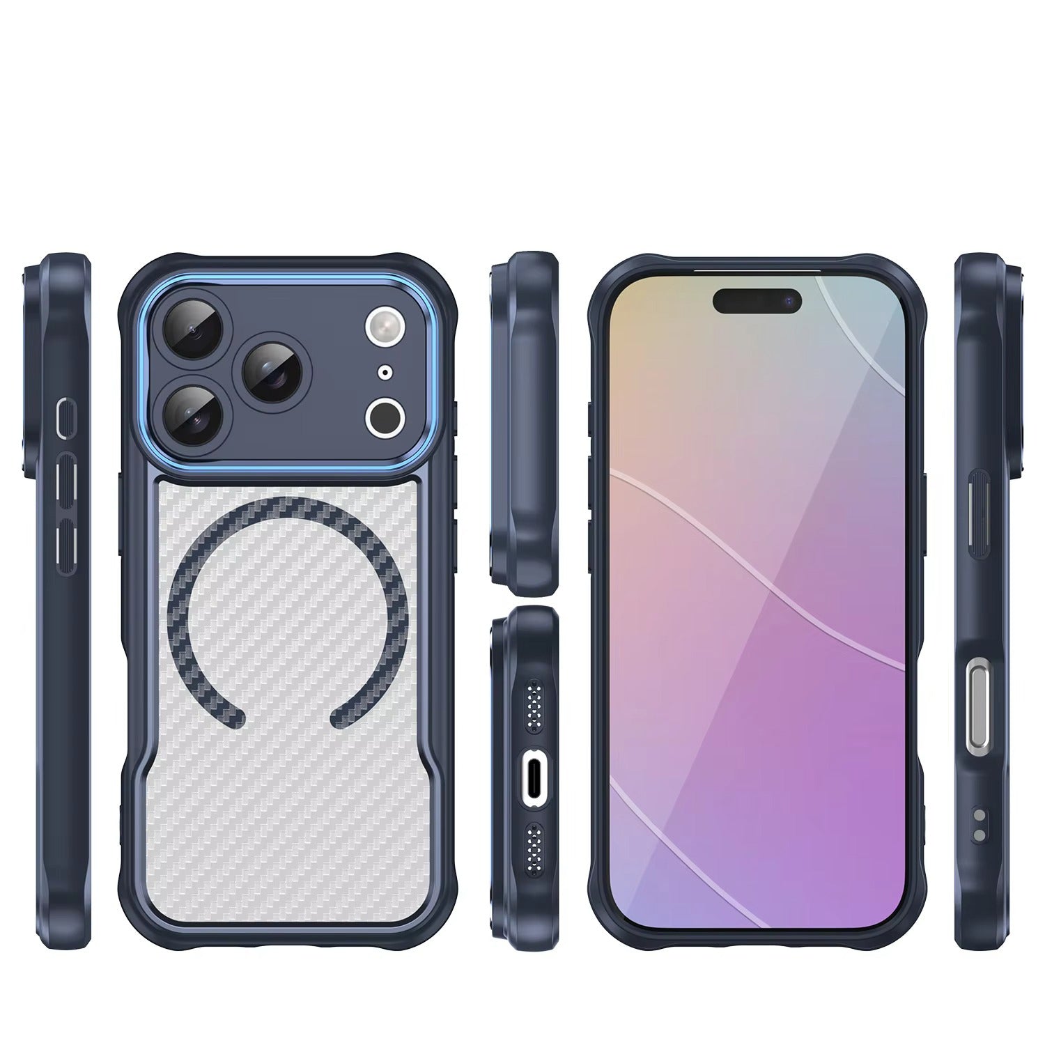Rugged iPhone Case — MagSafe Carbon-Fiber Textured Shockproof Bumper Cover with Anti-Fingerprint Anti-Scratch Non-Slip Design