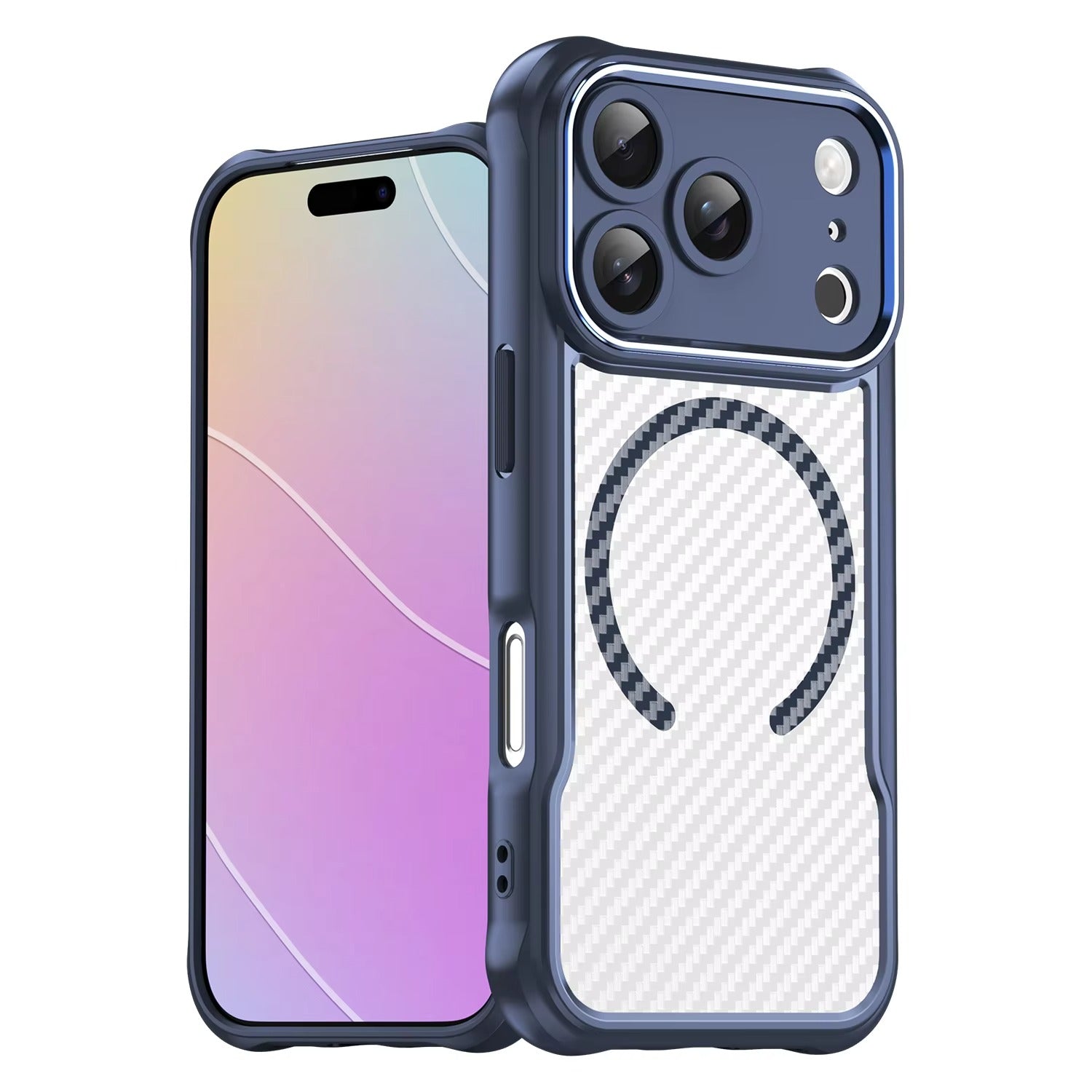 Rugged iPhone Case — MagSafe Carbon-Fiber Textured Shockproof Bumper Cover with Anti-Fingerprint Anti-Scratch Non-Slip Design