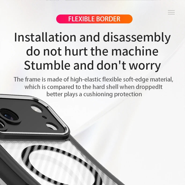 Rugged iPhone Case — MagSafe Carbon-Fiber Textured Shockproof Bumper Cover with Anti-Fingerprint Anti-Scratch Non-Slip Design