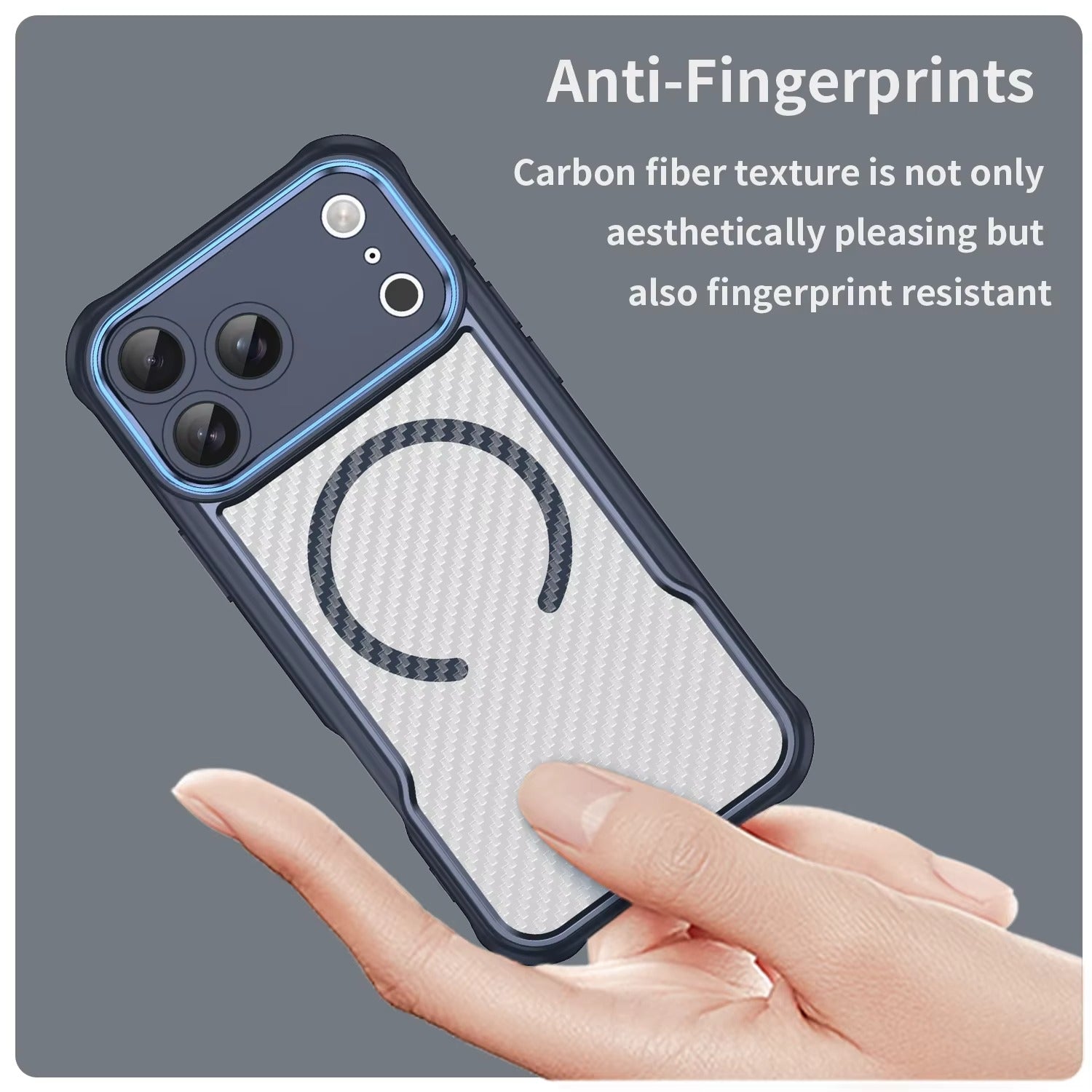 Rugged iPhone Case — MagSafe Carbon-Fiber Textured Shockproof Bumper Cover with Anti-Fingerprint Anti-Scratch Non-Slip Design