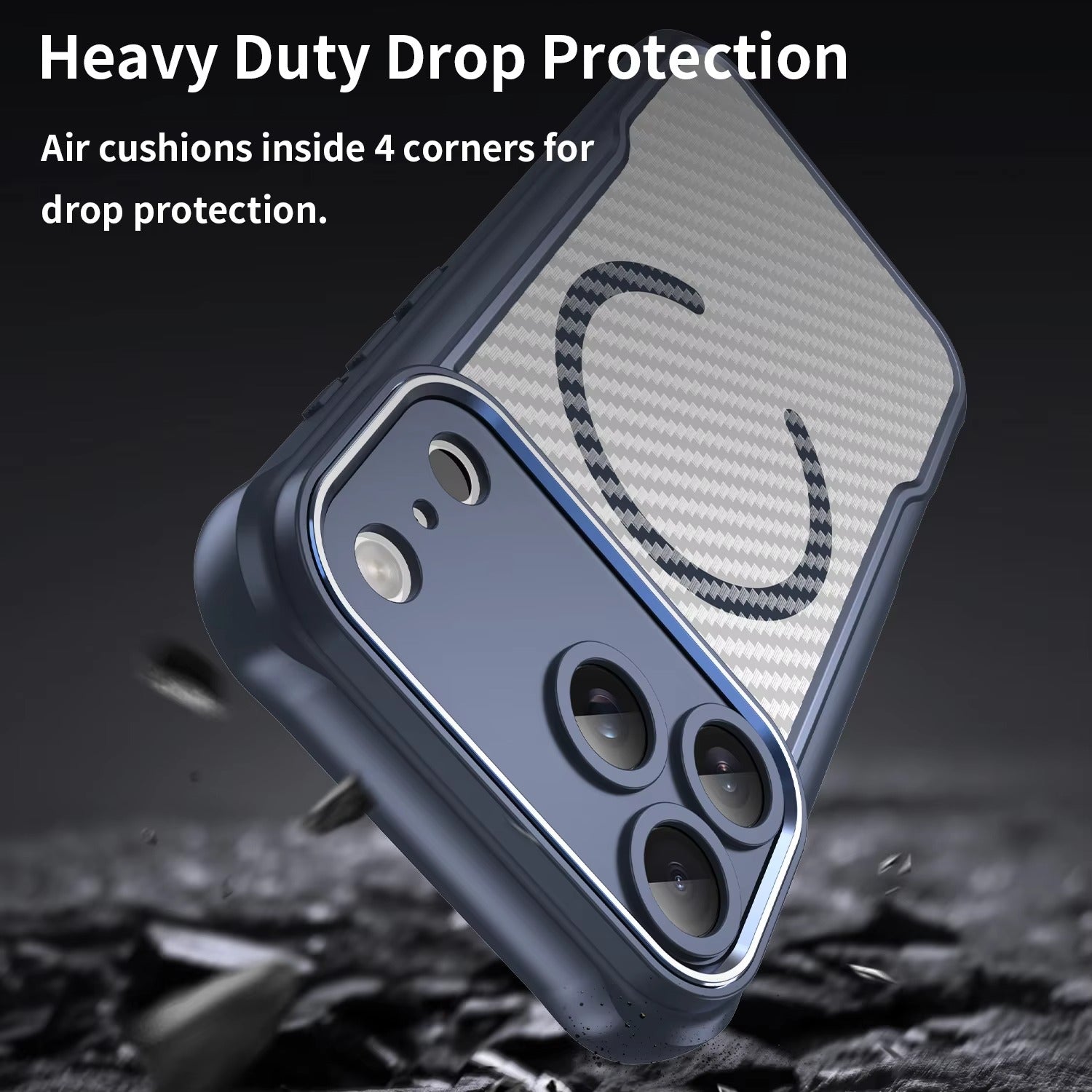 Rugged iPhone Case — MagSafe Carbon-Fiber Textured Shockproof Bumper Cover with Anti-Fingerprint Anti-Scratch Non-Slip Design