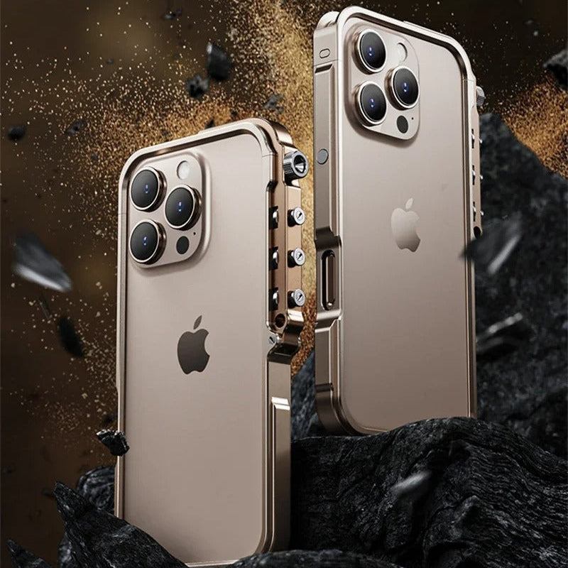 Rugged iPhone Case — Magnetic Aluminum Alloy Cyberpunk Bumper with Heat-Dissipation Design, Shockproof Anti-Scratch Non-Slip Frame & Lightweight Silicone Lining