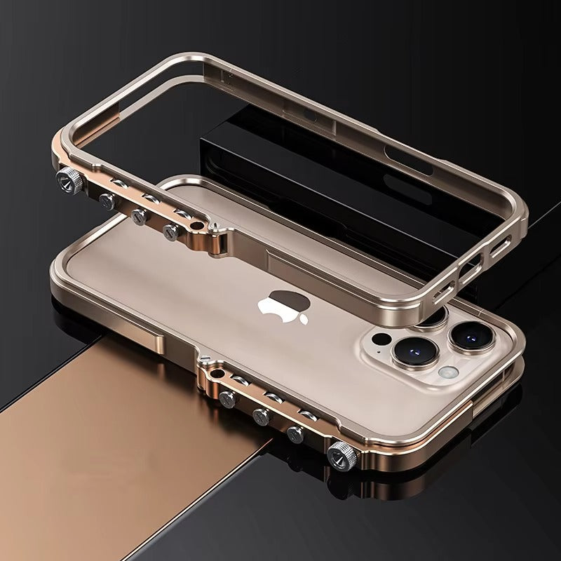 Rugged iPhone Case — Magnetic Aluminum Alloy Cyberpunk Bumper with Heat-Dissipation Design, Shockproof Anti-Scratch Non-Slip Frame & Lightweight Silicone Lining