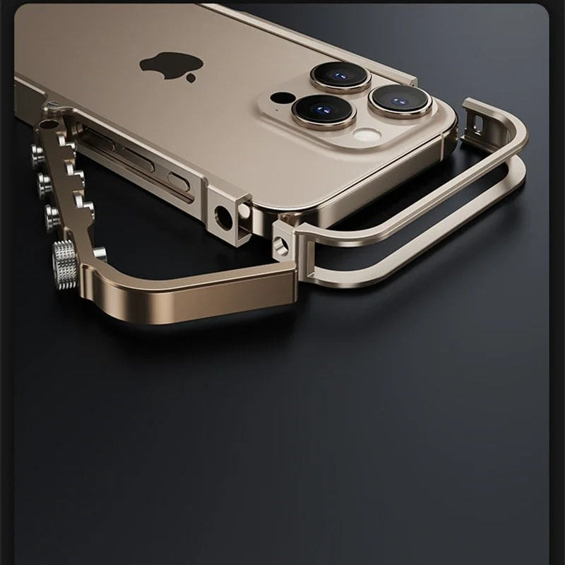 Rugged iPhone Case — Magnetic Aluminum Alloy Cyberpunk Bumper with Heat-Dissipation Design, Shockproof Anti-Scratch Non-Slip Frame & Lightweight Silicone Lining