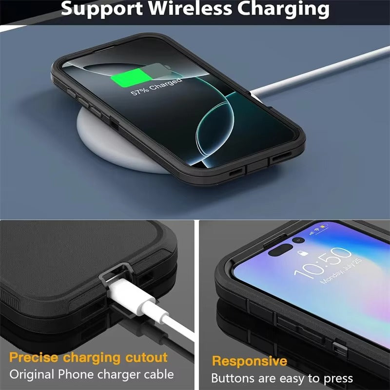 Rugged iPhone Case — Magnetic Defender Box Cover with Shockproof Armor TPU+PC Design, Belt Clip Holder and Full-Port Protection