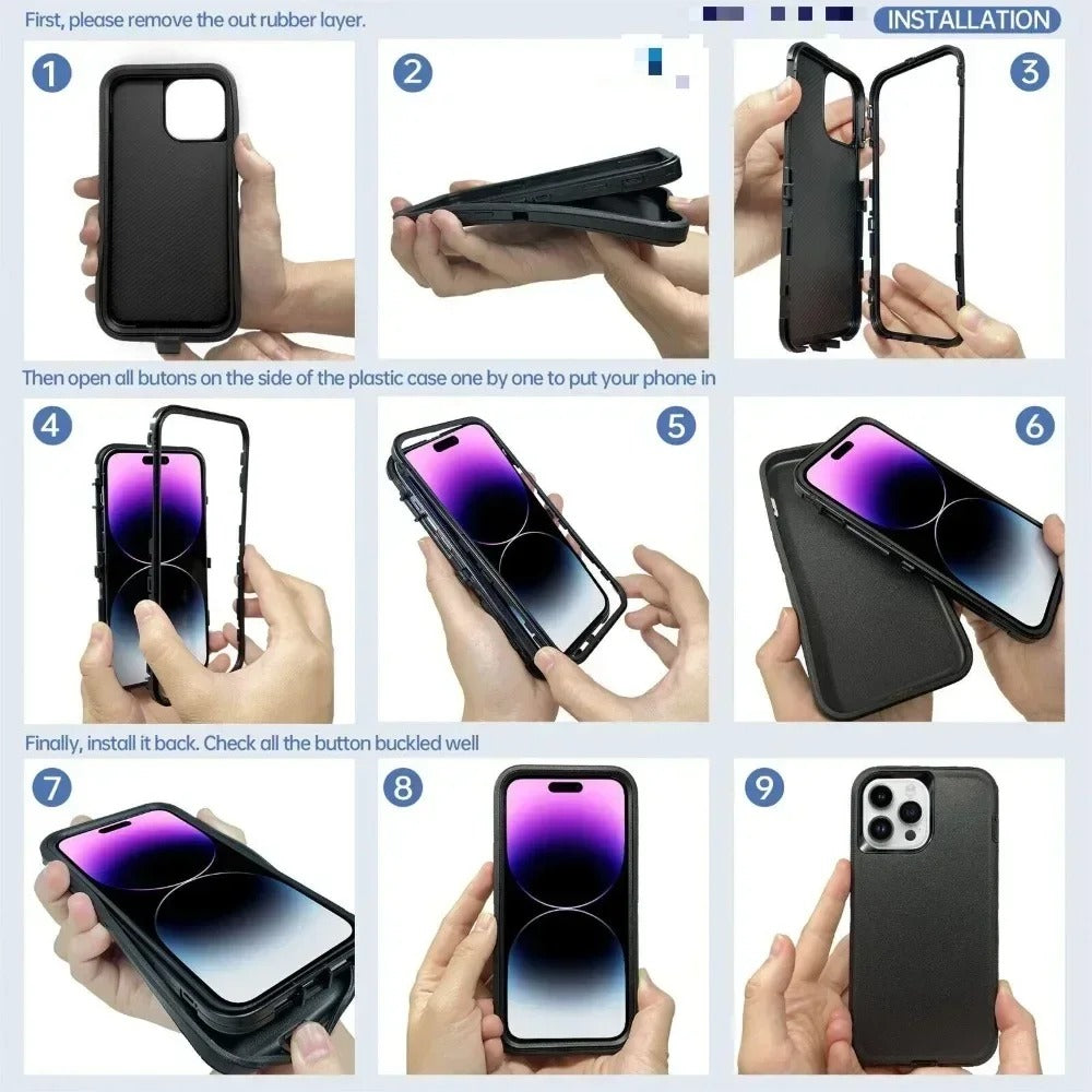 Rugged iPhone Case — Magnetic Defender Box Cover with Shockproof Armor TPU+PC Design, Belt Clip Holder and Full-Port Protection