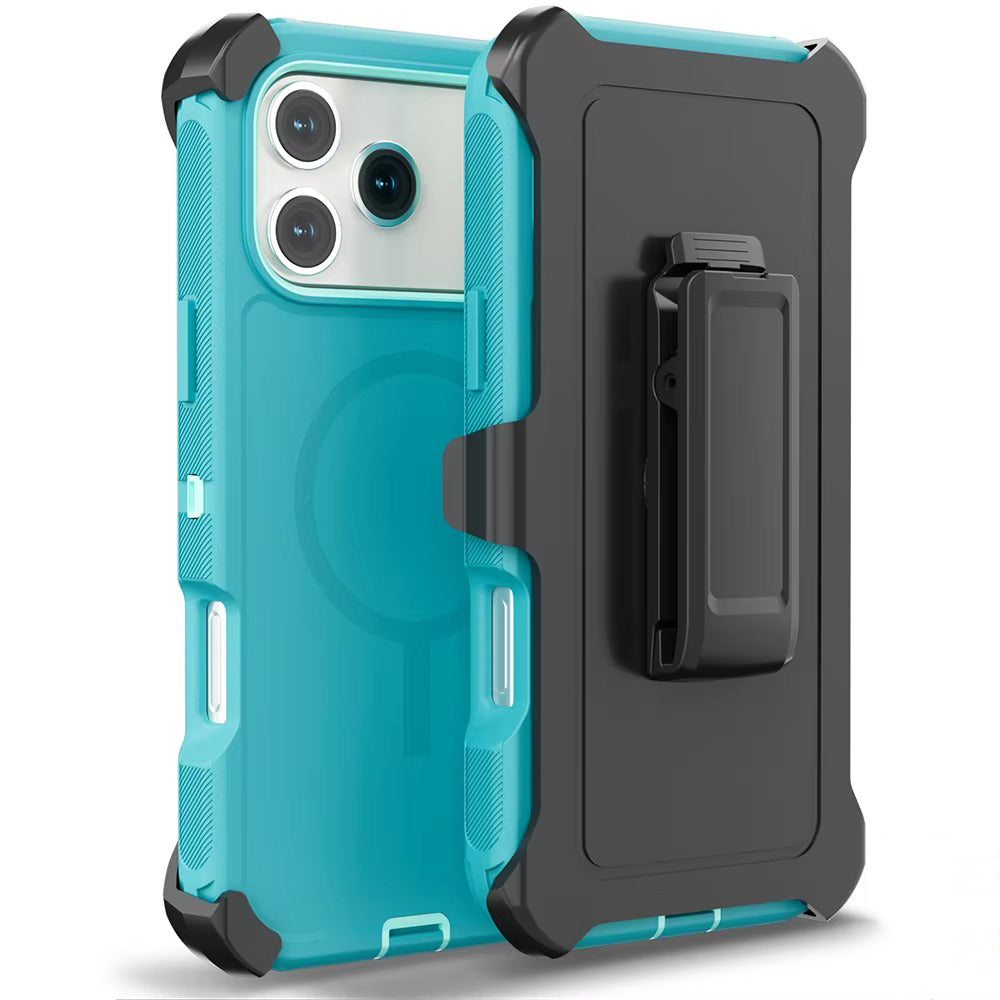 Rugged iPhone Case — Magnetic Defender Box Cover with Shockproof Armor TPU+PC Design, Belt Clip Holder and Full-Port Protection