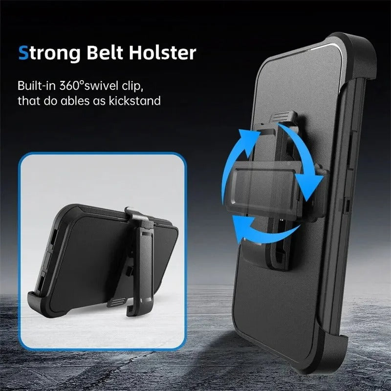 Rugged iPhone Case — Magnetic Defender Box Cover with Shockproof Armor TPU+PC Design, Belt Clip Holder and Full-Port Protection