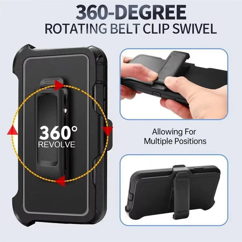 Rugged iPhone Case — Magnetic Defender Box Cover with Shockproof Armor TPU+PC Design, Belt Clip Holder and Full-Port Protection