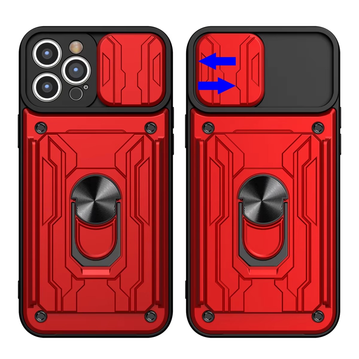 Rugged iPhone Case — Military-Grade Magnetic Bumper Cover with Slide Camera Protection, 360° Ring Kickstand, Card Slot Wallet Design and Shockproof PC+TPU Build