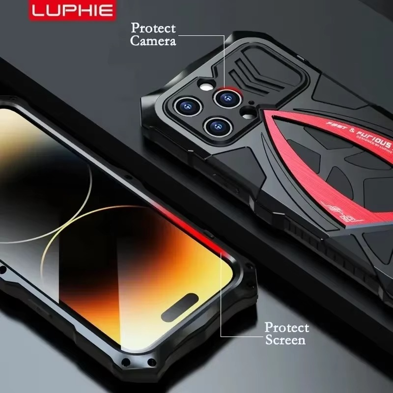 Rugged iPhone Case — Shockproof Metal Frame Armor with Impact Protection, Anti-Scratch Dustproof Cover and Full Edge Defense