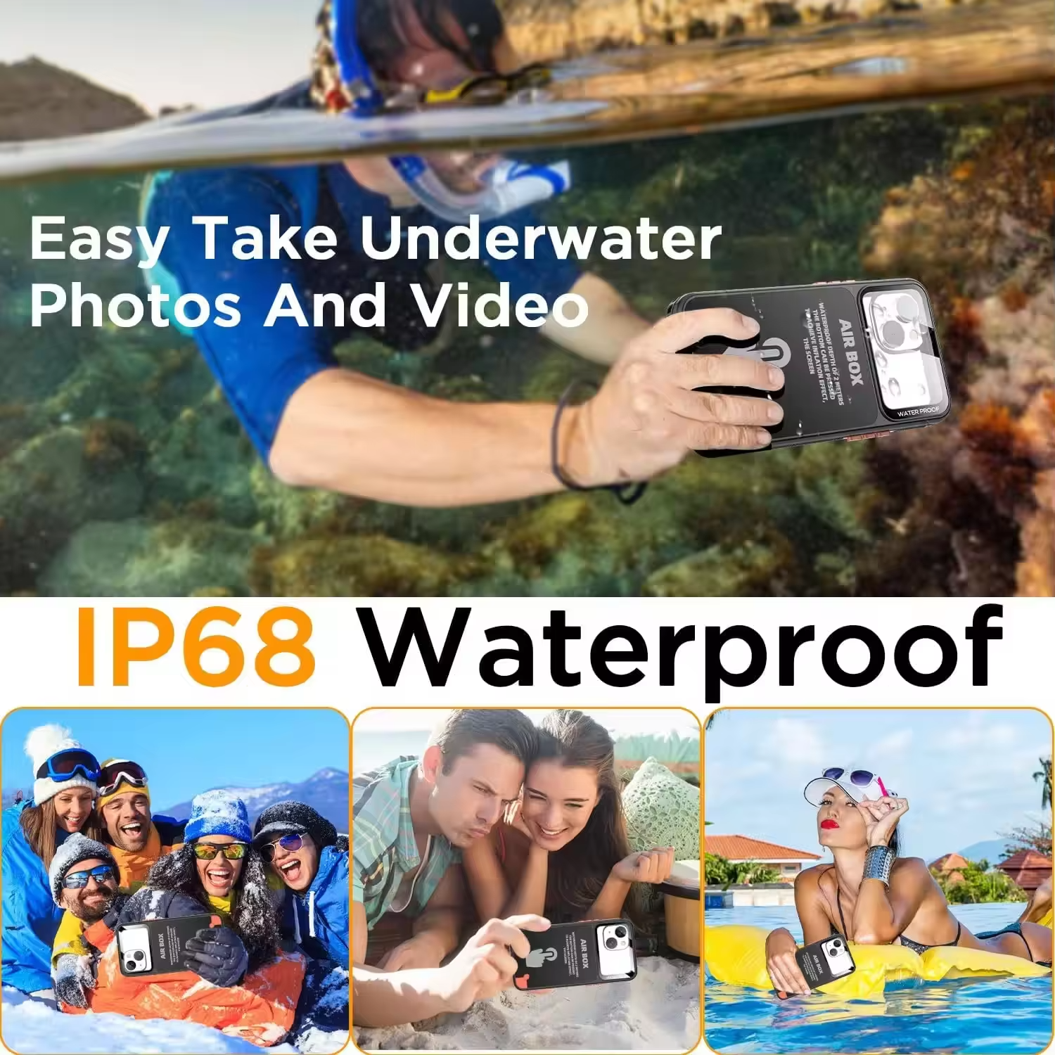 Rugged iPhone Case — IP68 Waterproof Full Protection Cover for Underwater Photography with Dropproof Dustproof Outdoor Design