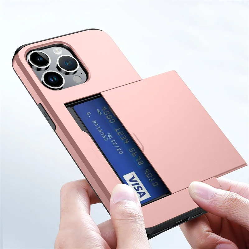 Rugged iPhone Case — Slide Wallet Armor Cover with Card Slots, Shockproof Dual-Layer Heavy-Duty Protection and Anti-Fingerprint Scratch-Resistant Non-Slip Design