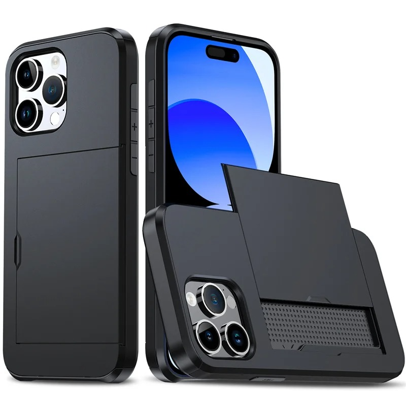 Rugged iPhone Case — Slide Wallet Armor Cover with Card Slots, Shockproof Dual-Layer Heavy-Duty Protection and Anti-Fingerprint Scratch-Resistant Non-Slip Design