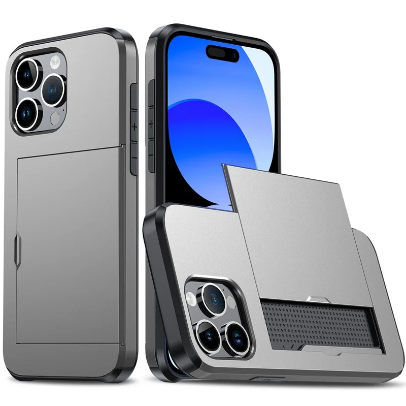 Rugged iPhone Case — Slide Wallet Armor Cover with Card Slots, Shockproof Dual-Layer Heavy-Duty Protection and Anti-Fingerprint Scratch-Resistant Non-Slip Design