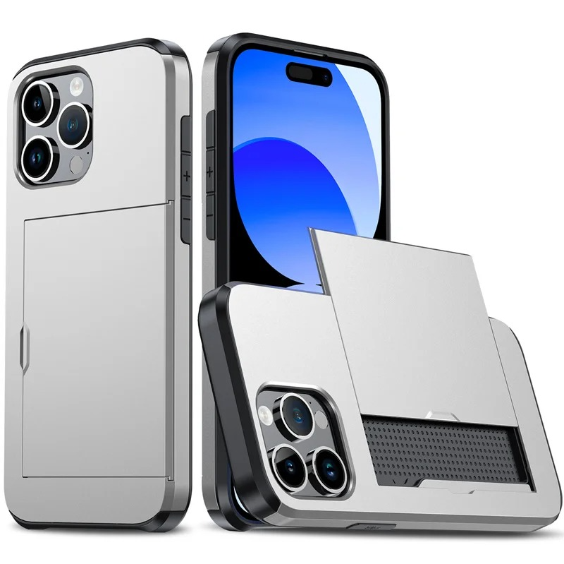 Rugged iPhone Case — Slide Wallet Armor Cover with Card Slots, Shockproof Dual-Layer Heavy-Duty Protection and Anti-Fingerprint Scratch-Resistant Non-Slip Design
