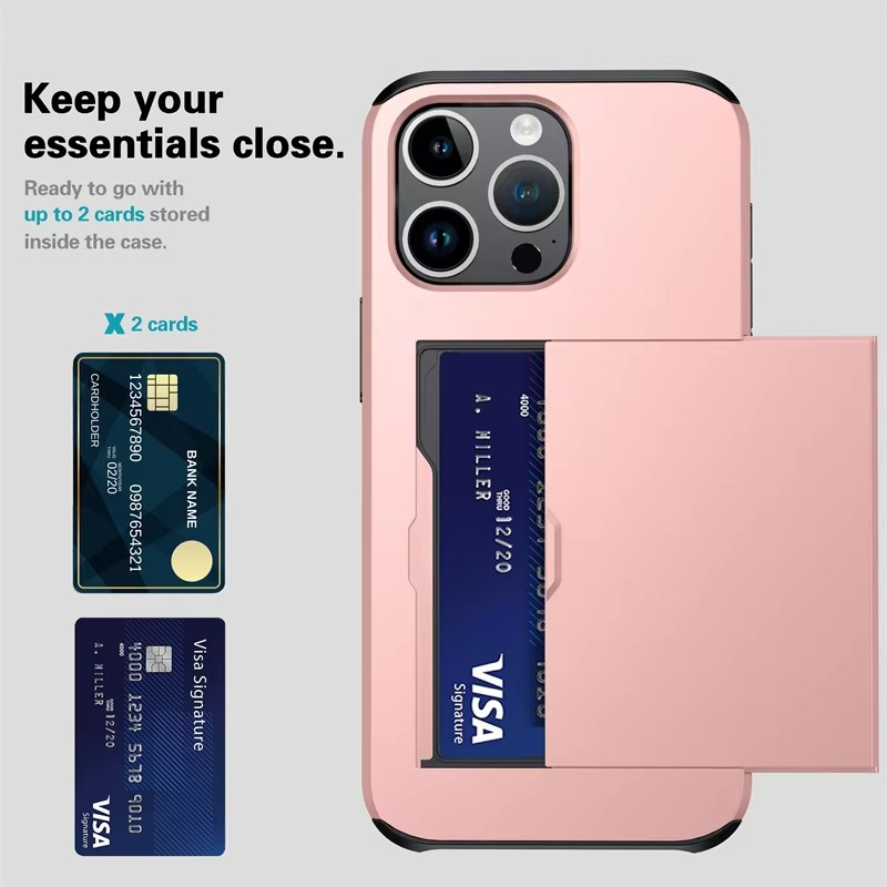 Rugged iPhone Case — Slide Wallet Armor Cover with Card Slots, Shockproof Dual-Layer Heavy-Duty Protection and Anti-Fingerprint Scratch-Resistant Non-Slip Design