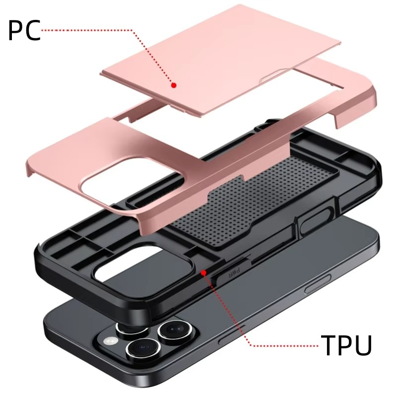 Rugged iPhone Case — Slide Wallet Armor Cover with Card Slots, Shockproof Dual-Layer Heavy-Duty Protection and Anti-Fingerprint Scratch-Resistant Non-Slip Design