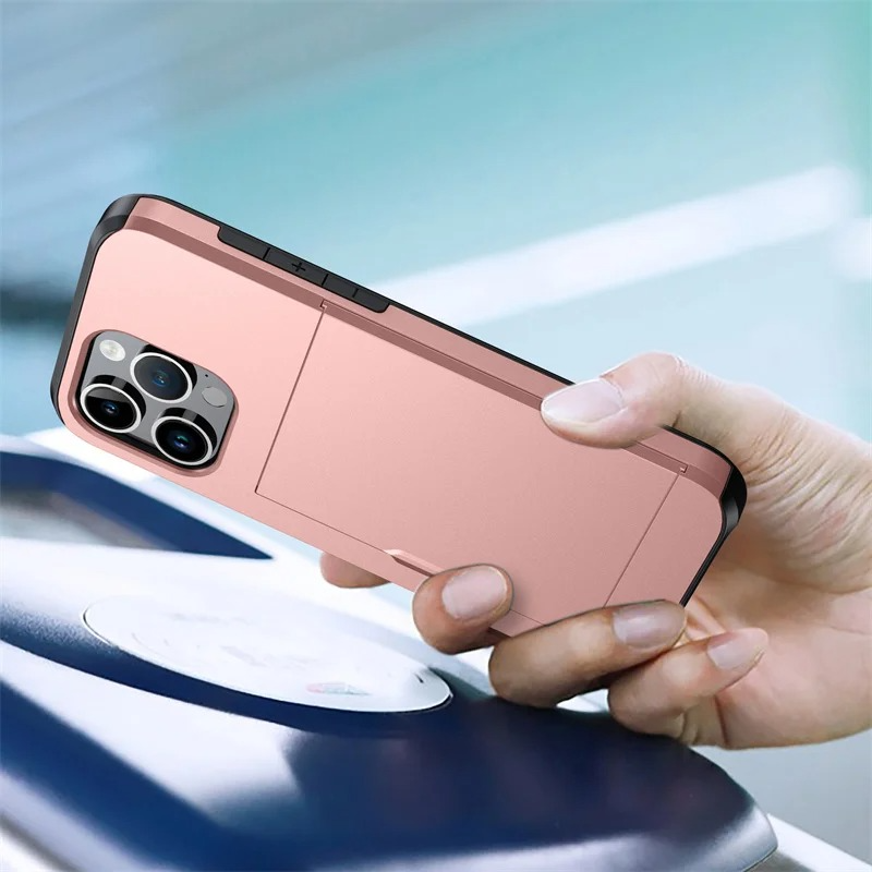 Rugged iPhone Case — Slide Wallet Armor Cover with Card Slots, Shockproof Dual-Layer Heavy-Duty Protection and Anti-Fingerprint Scratch-Resistant Non-Slip Design