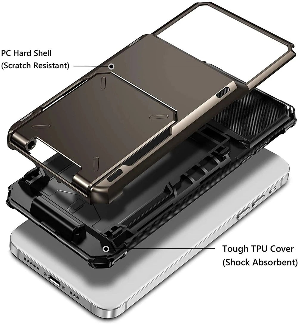 Rugged iPhone Case — Wallet Armor Cover with Card Holder, TPU Bumper Full-Coverage Design, Magnetic Ring Kickstand and Military-Grade Shockproof Scratch-Resistant Protection
