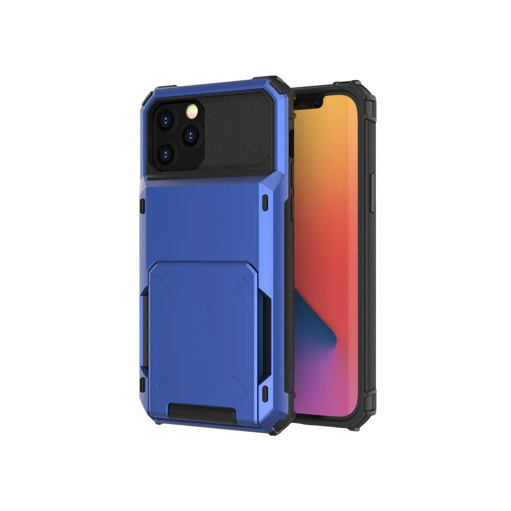 Rugged iPhone Case — Wallet Armor Cover with Card Holder, TPU Bumper Full-Coverage Design, Magnetic Ring Kickstand and Military-Grade Shockproof Scratch-Resistant Protection