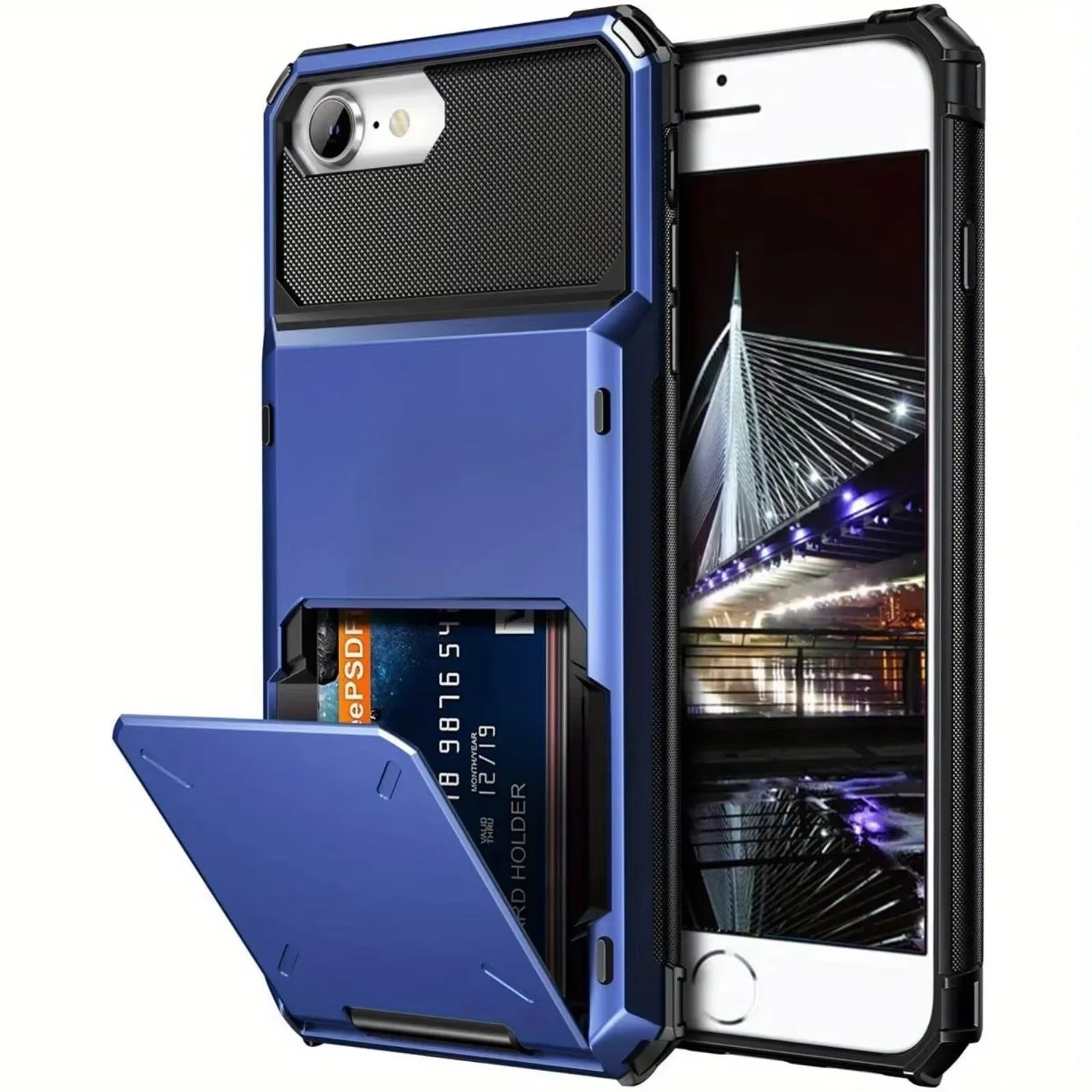 Rugged iPhone Case — Wallet Armor Cover with Card Holder, TPU Bumper Full-Coverage Design, Magnetic Ring Kickstand and Military-Grade Shockproof Scratch-Resistant Protection