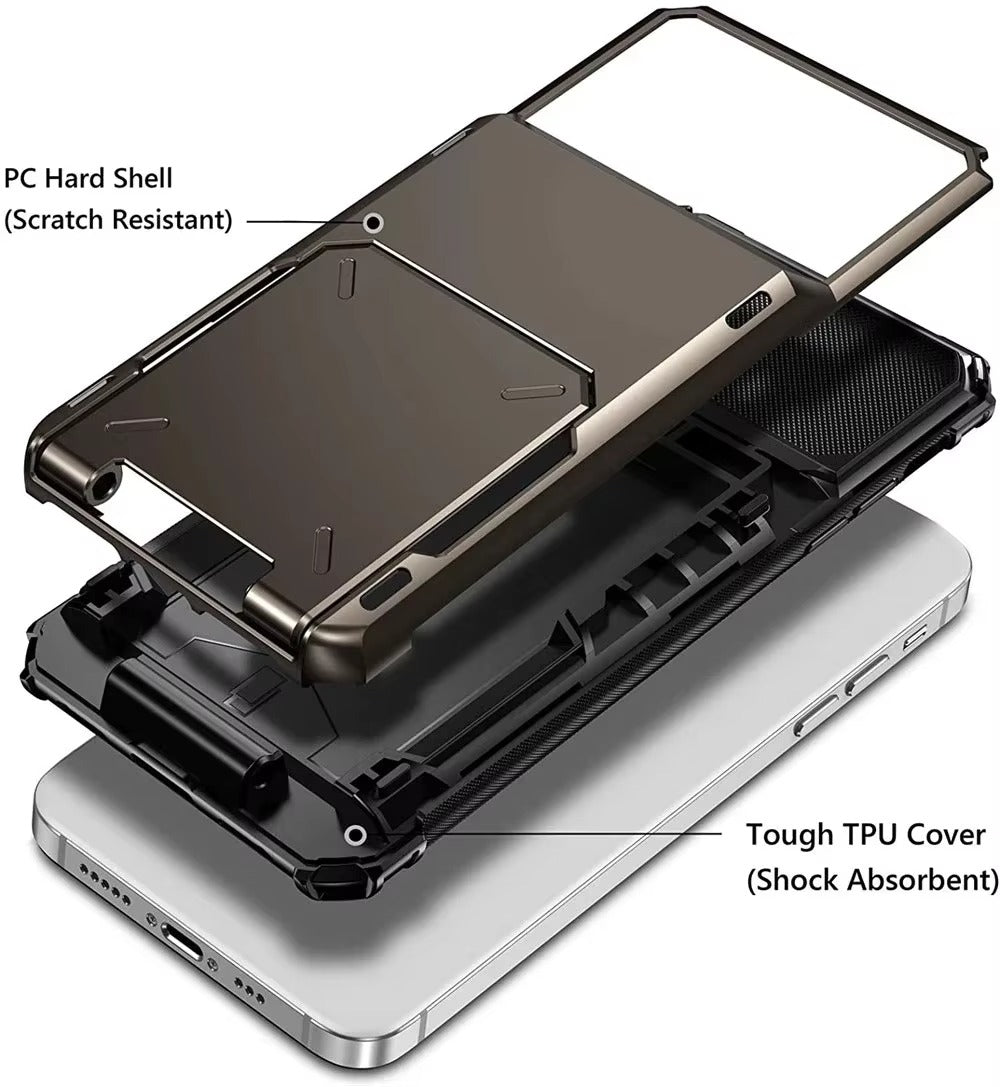 Rugged iPhone Case — Wallet Armor Cover with Card Holder, TPU Bumper Full-Coverage Design, Magnetic Ring Kickstand and Military-Grade Shockproof Scratch-Resistant Protection
