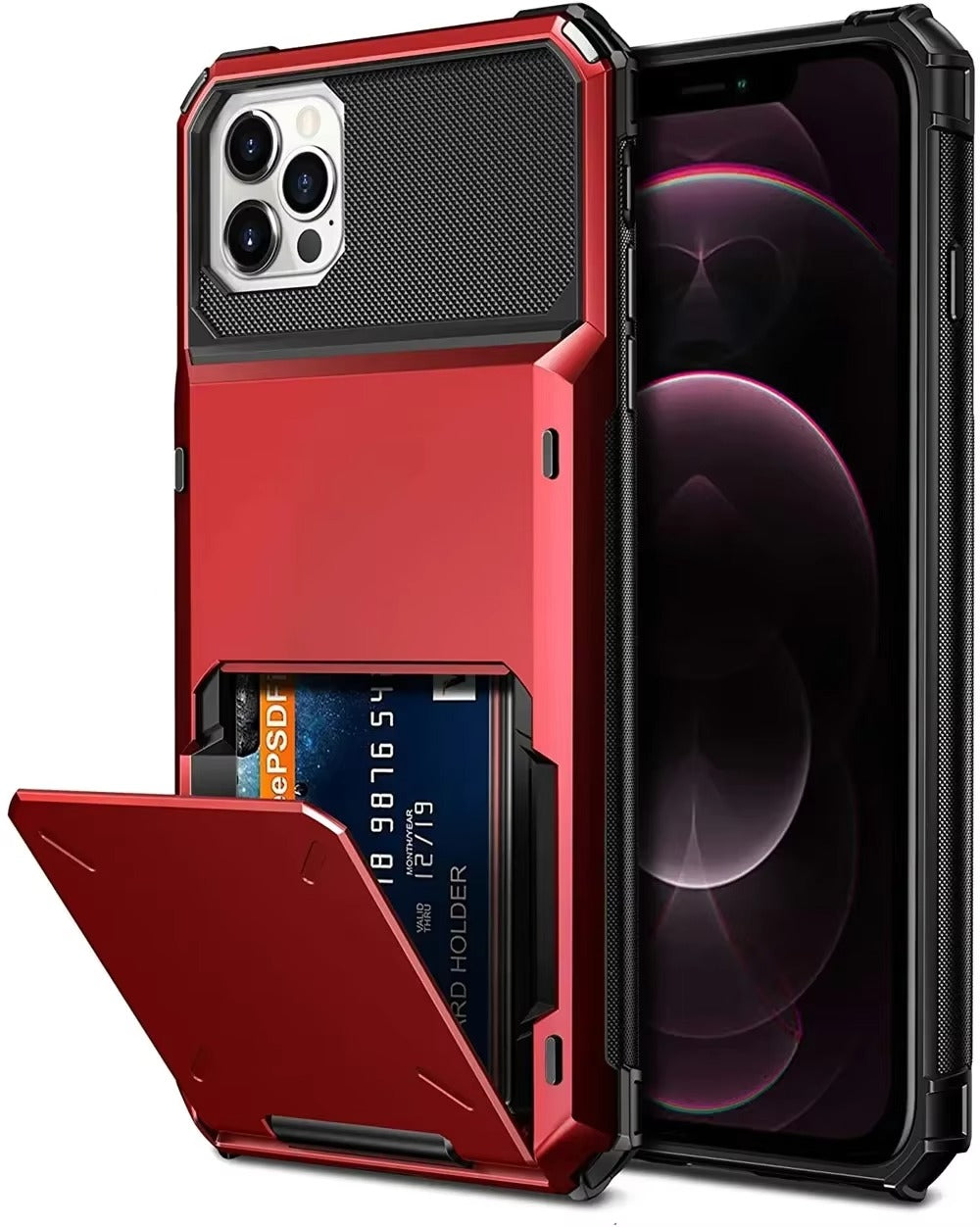 Rugged iPhone Case — Wallet Armor Cover with Card Holder, TPU Bumper Full-Coverage Design, Magnetic Ring Kickstand and Military-Grade Shockproof Scratch-Resistant Protection