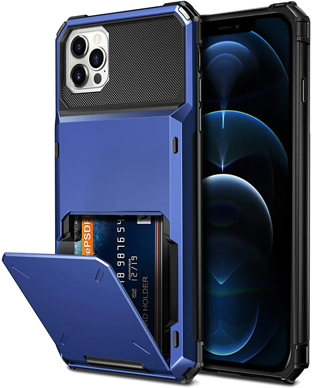 Rugged iPhone Case — Wallet Armor Cover with Card Holder, TPU Bumper Full-Coverage Design, Magnetic Ring Kickstand and Military-Grade Shockproof Scratch-Resistant Protection