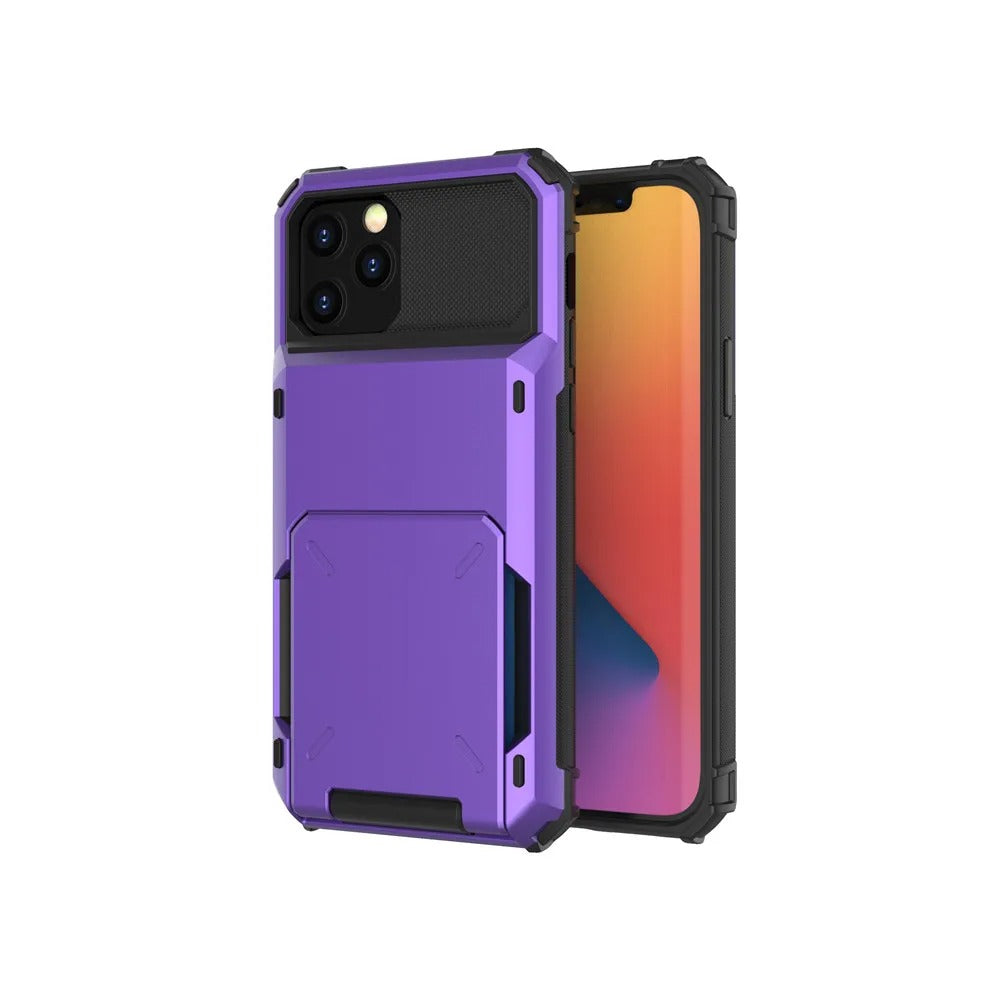 Rugged iPhone Case — Wallet Armor Cover with Card Holder, TPU Bumper Full-Coverage Design, Magnetic Ring Kickstand and Military-Grade Shockproof Scratch-Resistant Protection