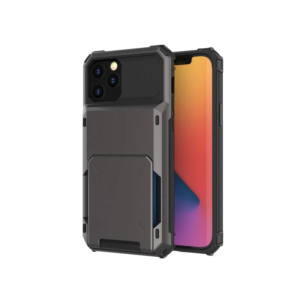 Rugged iPhone Case — Wallet Armor Cover with Card Holder, TPU Bumper Full-Coverage Design, Magnetic Ring Kickstand and Military-Grade Shockproof Scratch-Resistant Protection