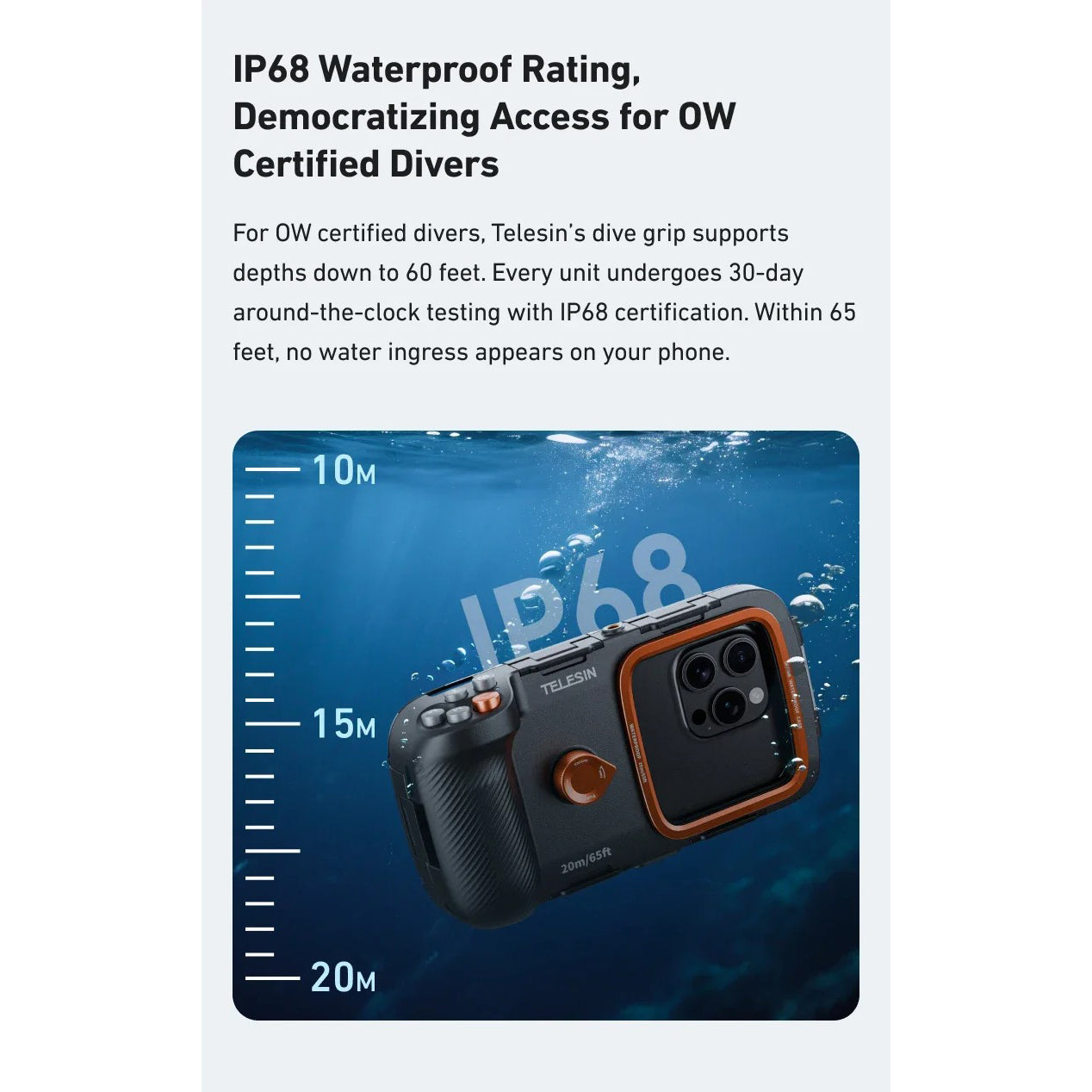 Rugged iPhone Case — Waterproof Diving Housing with 20m/65ft Underwater Protection, Bluetooth Photo & Video Control and Full-Coverage IP68 Surfing & Snorkeling Design