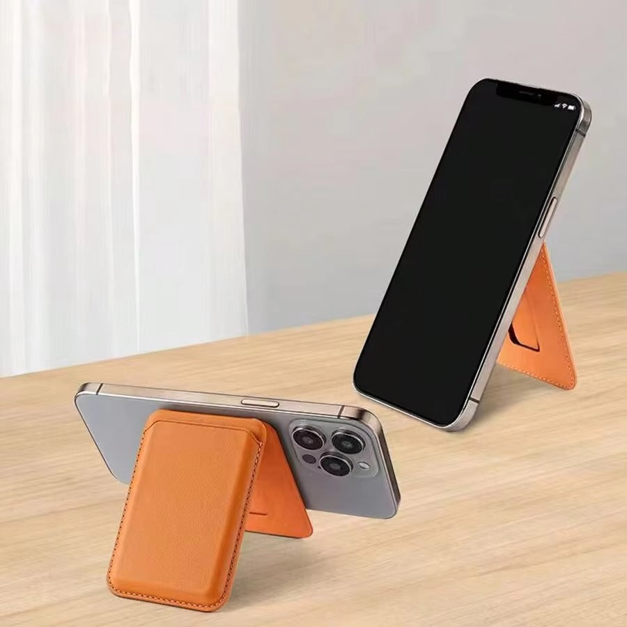 Refined iPhone Magnetic Leather Wallet Case, MagSafe-Compatible Card Holder with Hidden Stand Design & Slim Pocket Cover