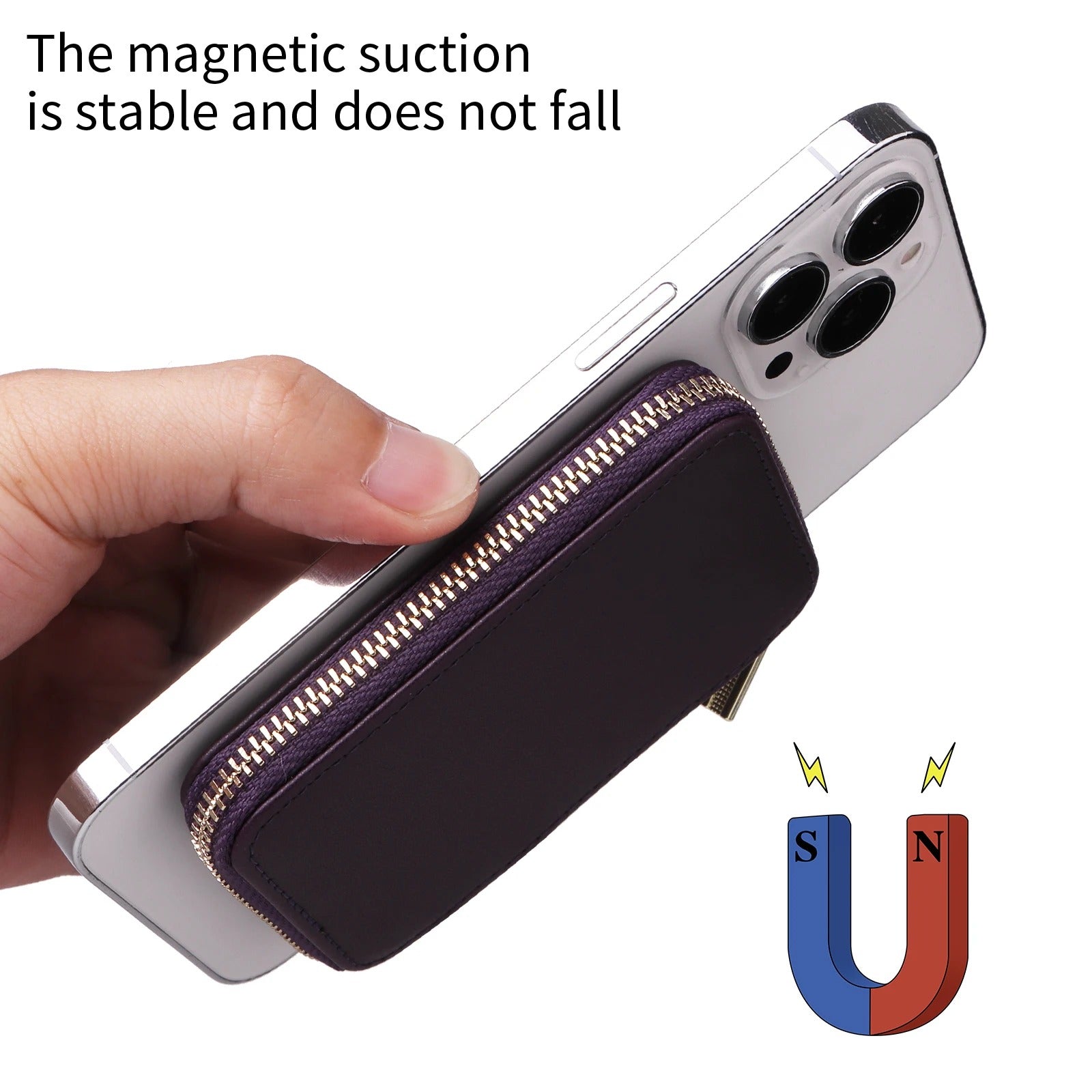 Refined iPhone Mangetic Leather Wallet, MagSafe-Compatible Card Holder with RFID Blocking, Slim Storage Design with Lanyard Support