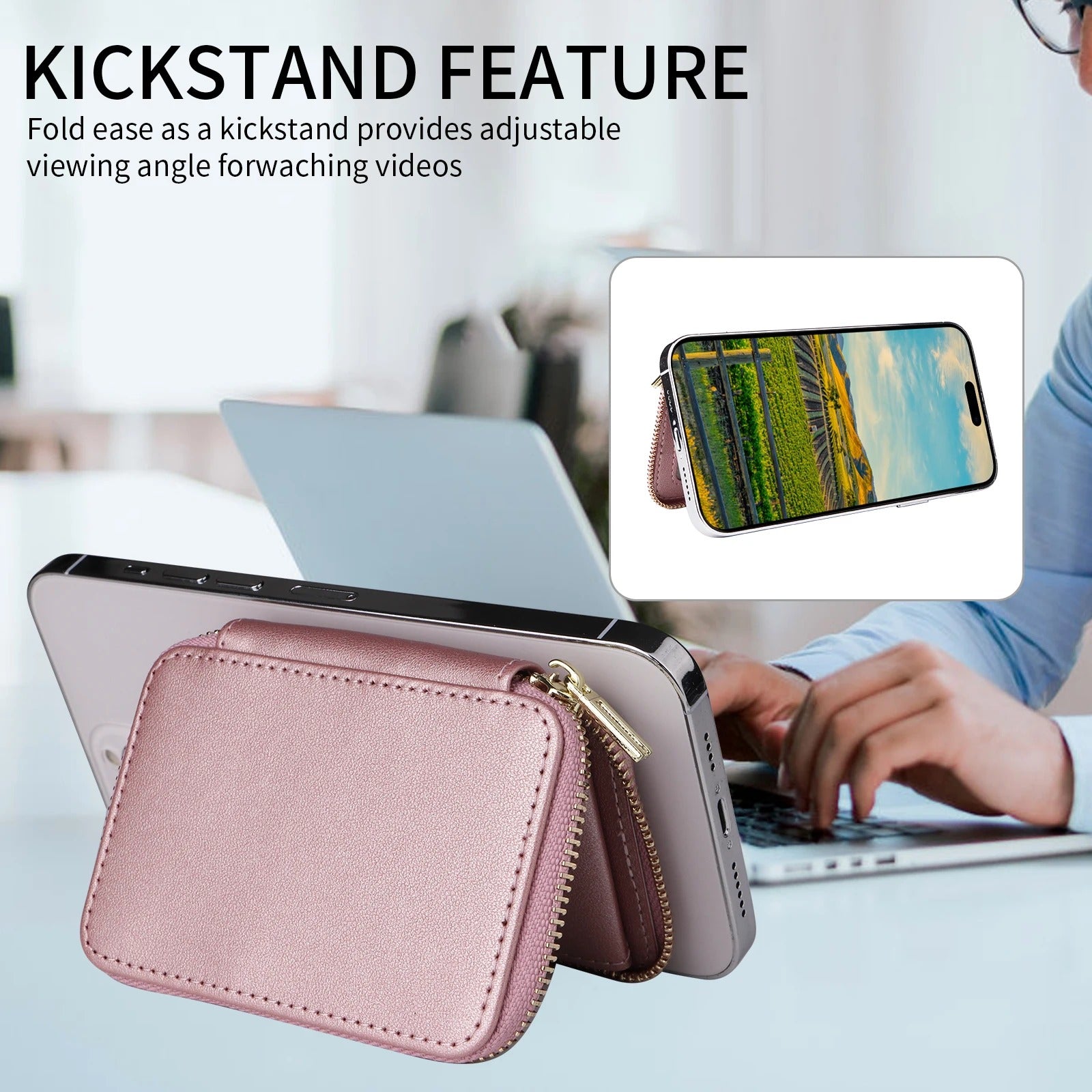 Refined iPhone Mangetic Leather Wallet, MagSafe-Compatible Card Holder with RFID Blocking, Slim Storage Design with Lanyard Support