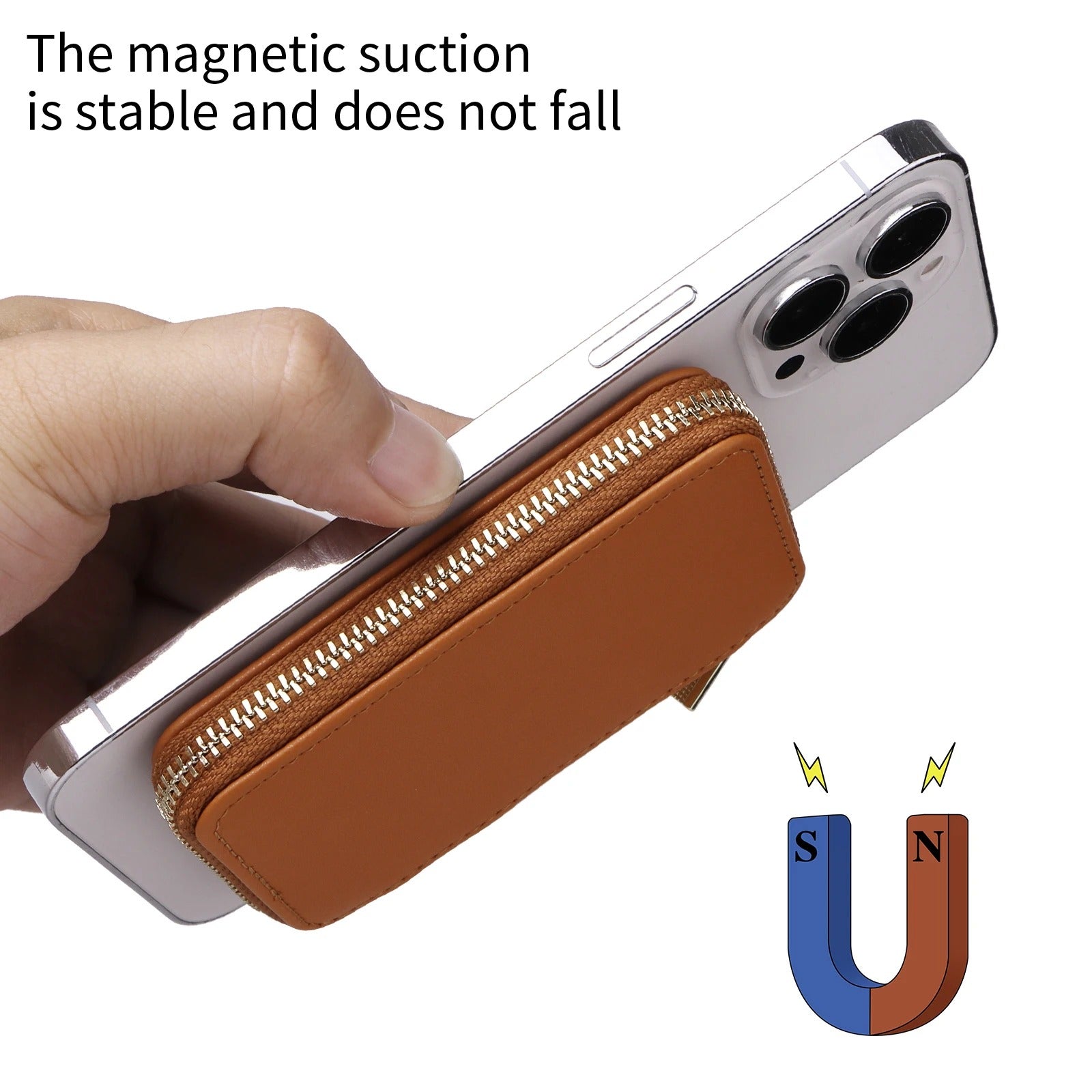 Refined iPhone Mangetic Leather Wallet, MagSafe-Compatible Card Holder with RFID Blocking, Slim Storage Design with Lanyard Support
