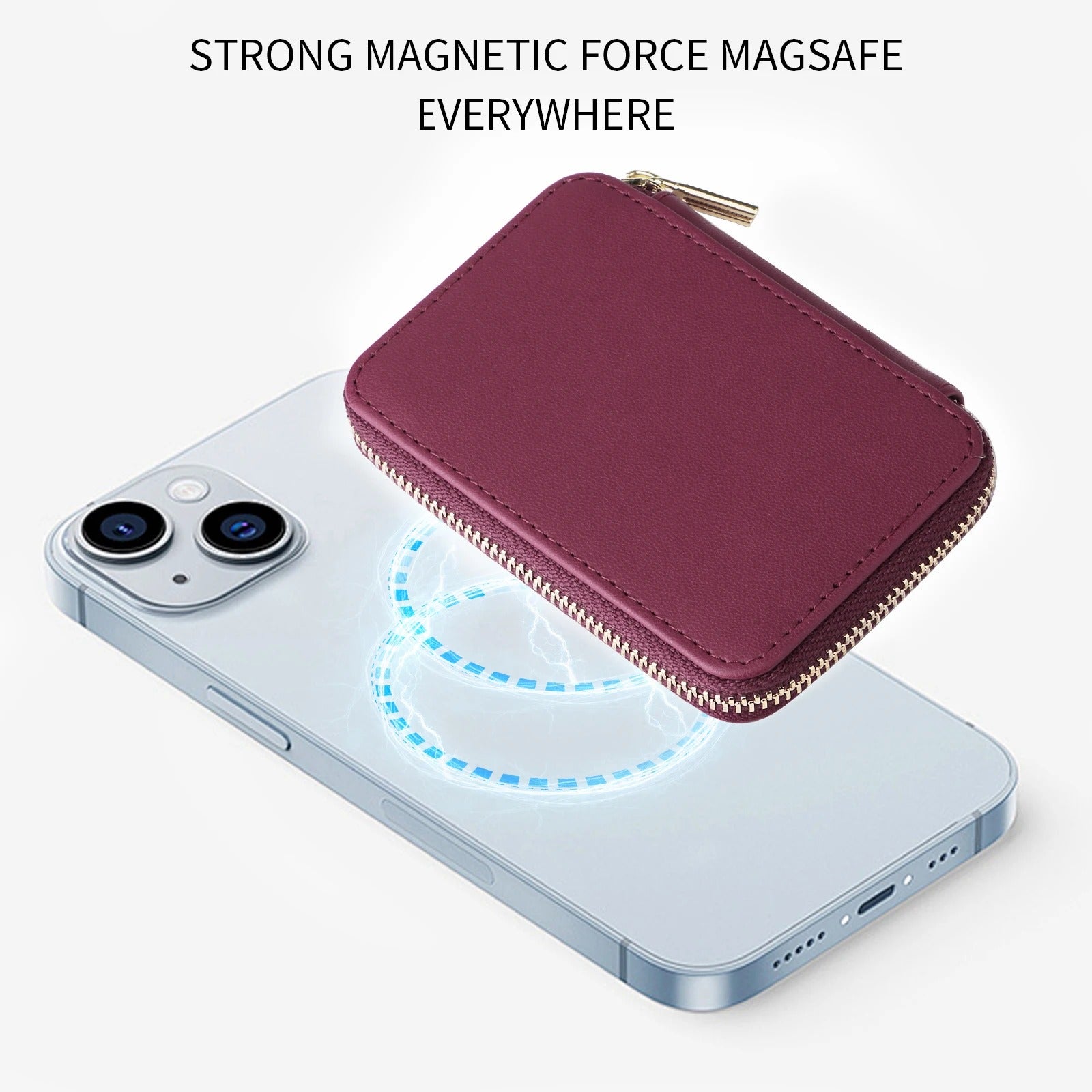 Refined iPhone Mangetic Leather Wallet, MagSafe-Compatible Card Holder with RFID Blocking, Slim Storage Design with Lanyard Support