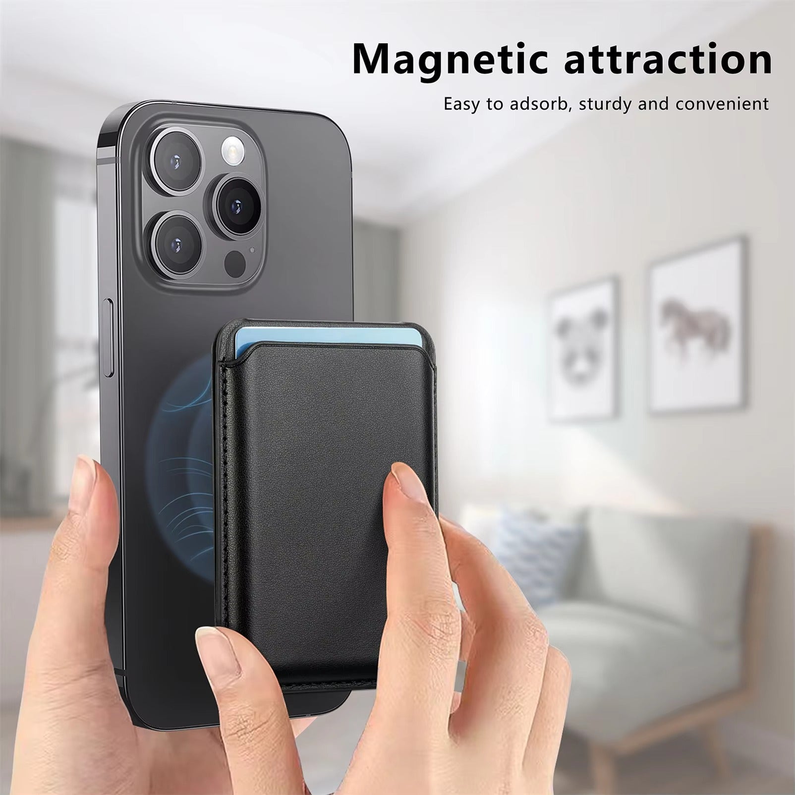 Refined iPhone Magnetic Leather Wallet Case, MagSafe-Compatible Card Holder with Hidden Stand Design & Slim Pocket Cover