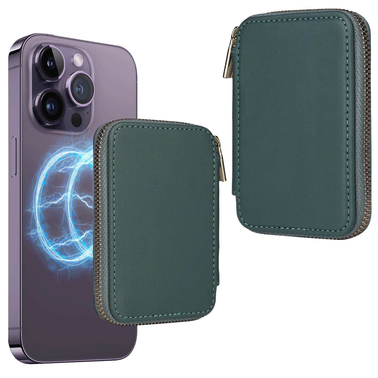 Refined iPhone Mangetic Leather Wallet, MagSafe-Compatible Card Holder with RFID Blocking, Slim Storage Design with Lanyard Support