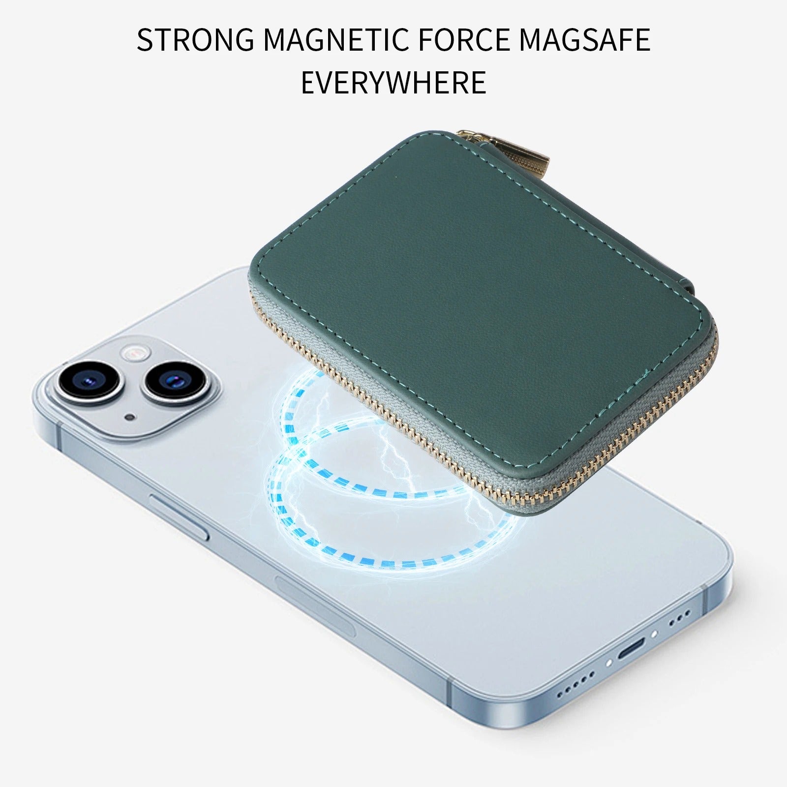 Refined iPhone Mangetic Leather Wallet, MagSafe-Compatible Card Holder with RFID Blocking, Slim Storage Design with Lanyard Support