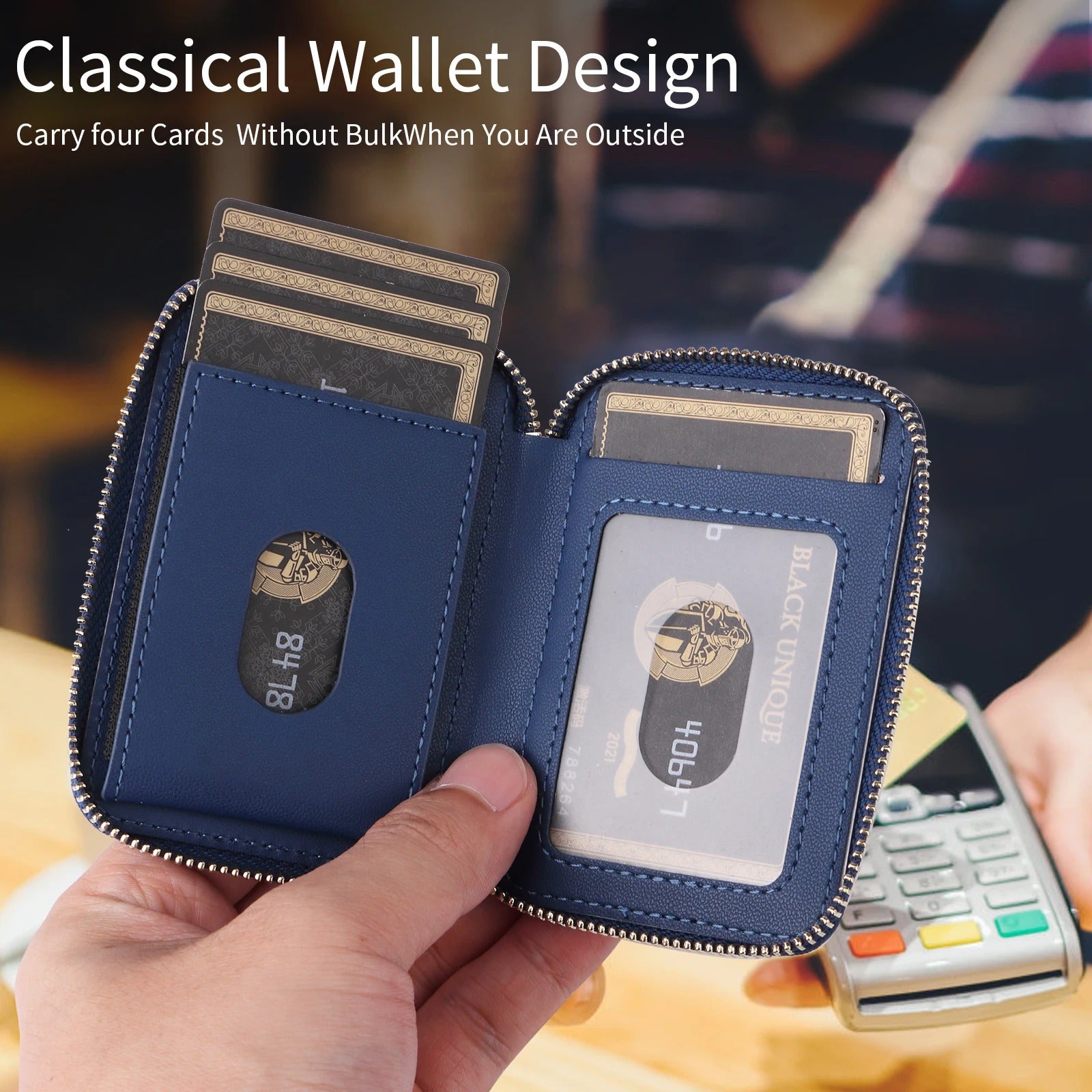 Refined iPhone Mangetic Leather Wallet, MagSafe-Compatible Card Holder with RFID Blocking, Slim Storage Design with Lanyard Support