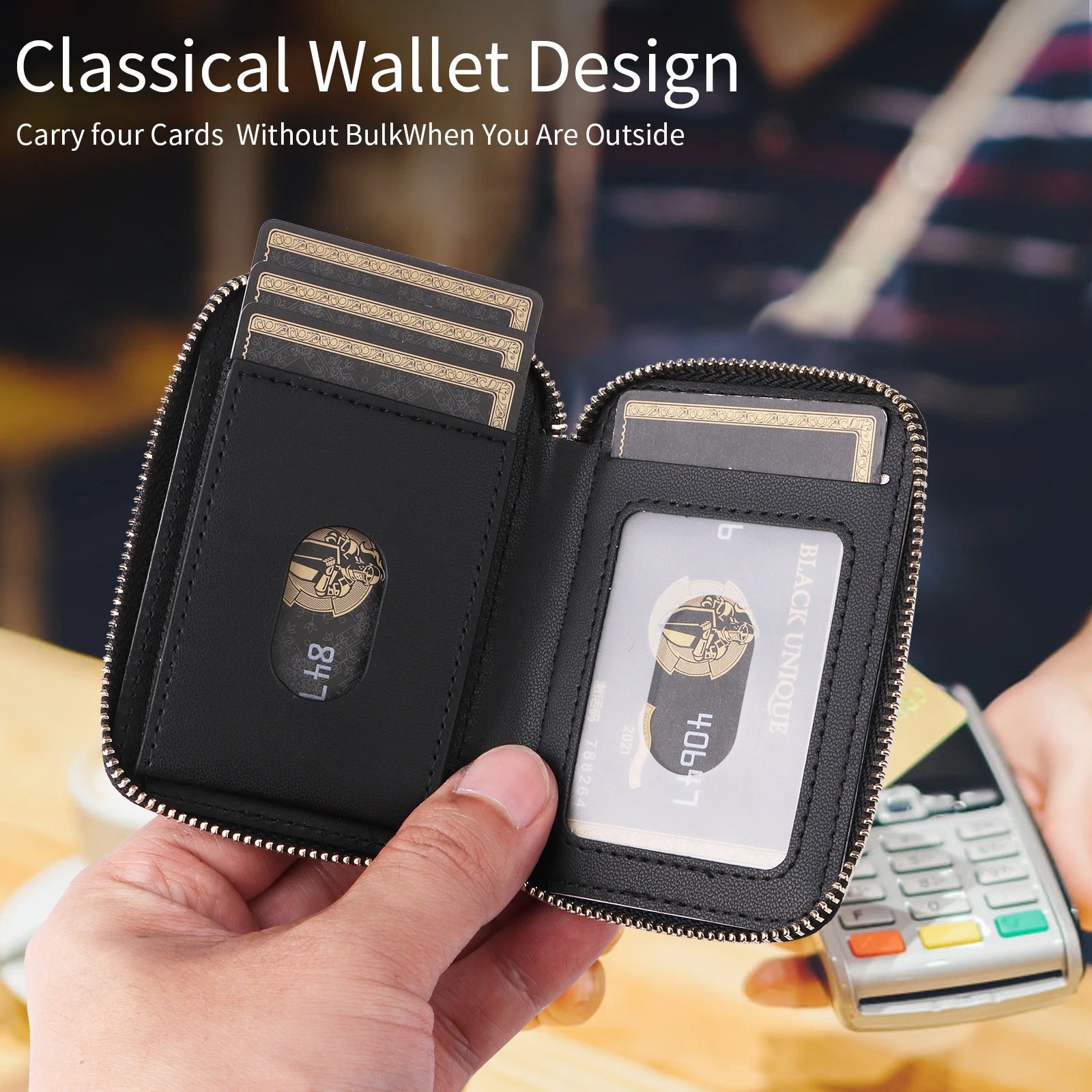 Refined iPhone Mangetic Leather Wallet, MagSafe-Compatible Card Holder with RFID Blocking, Slim Storage Design with Lanyard Support