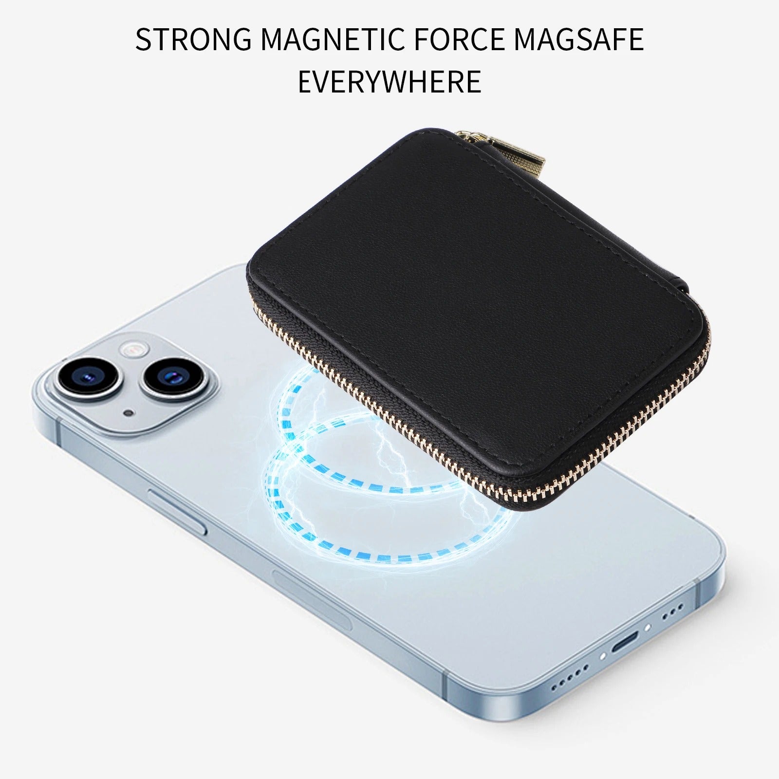 Refined iPhone Mangetic Leather Wallet, MagSafe-Compatible Card Holder with RFID Blocking, Slim Storage Design with Lanyard Support