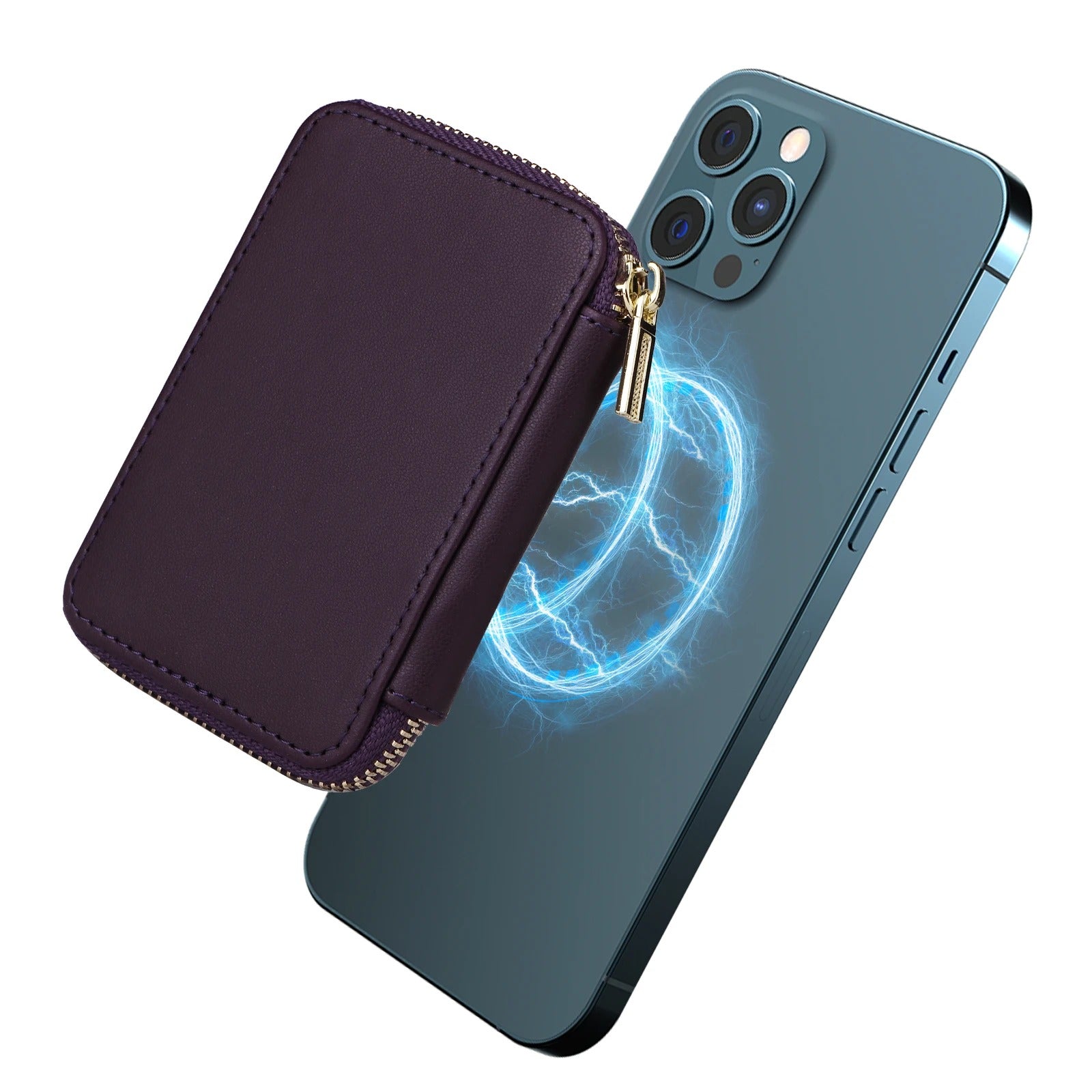 Refined iPhone Mangetic Leather Wallet, MagSafe-Compatible Card Holder with RFID Blocking, Slim Storage Design with Lanyard Support
