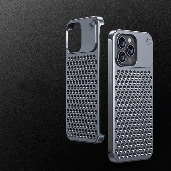 Premium iPhone Case — Metal Heat Dissipation Hollow Aluminum Alloy Cover with Rimless Cooling Design, Fragrance Feature and Anti-Fingerprint Scratch-Resistant Protection