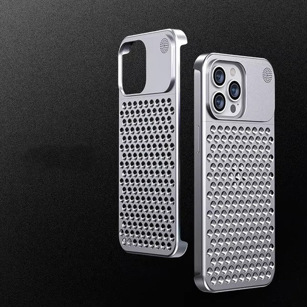 Premium iPhone Case — Metal Heat Dissipation Hollow Aluminum Alloy Cover with Rimless Cooling Design, Fragrance Feature and Anti-Fingerprint Scratch-Resistant Protection