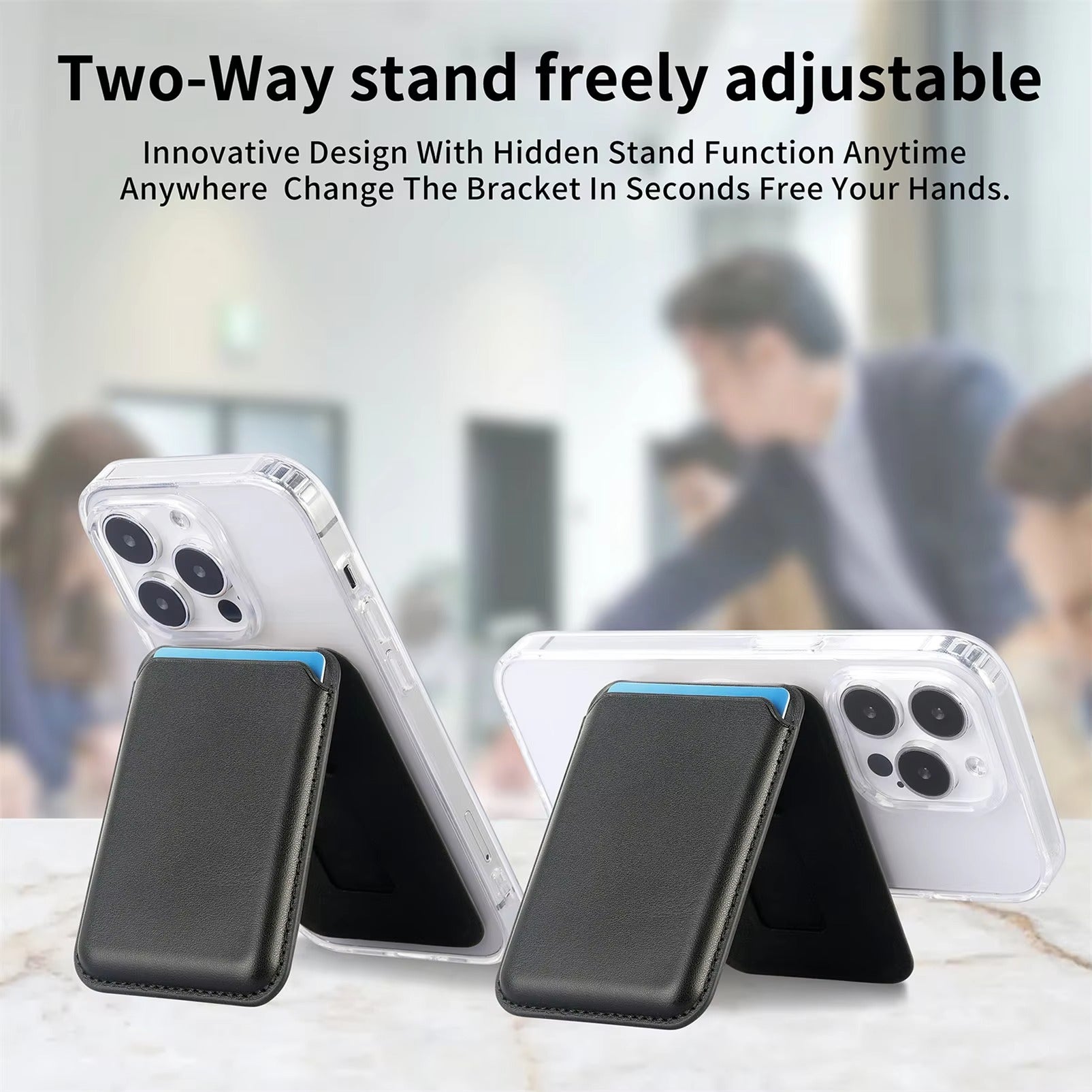 Refined iPhone Magnetic Leather Wallet Case, MagSafe-Compatible Card Holder with Hidden Stand Design & Slim Pocket Cover